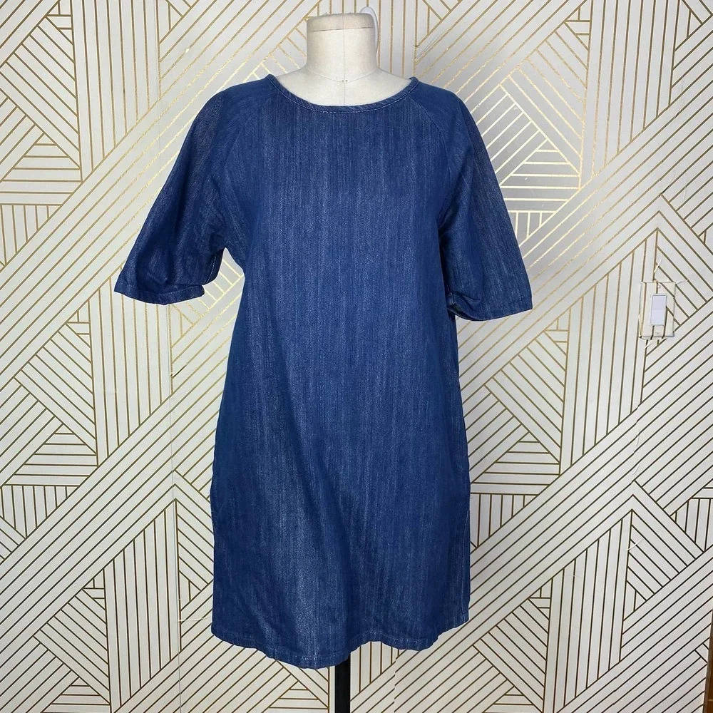Giada Forte Forte Denim Shift Dress Short‎ Sleeve Exposed Zip Size 0 / XS